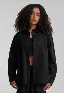 Ladies Linen Mixed Oversized Shirt black