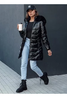Kurtka zimowa damska pikowana z futerkiem SHINE czarna Dstreet TY4483