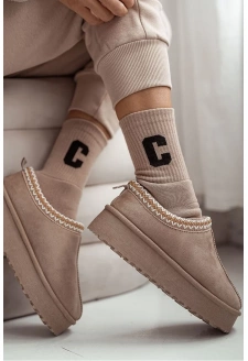 Skarpetki Damskie Frotte Z Literą C Beżowe