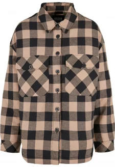 Ladies Flanell Padded Overshirt black/softtaupe
