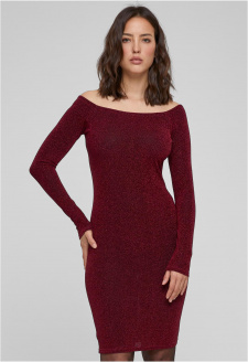 Ladies Off Shoulder Longsleeve Glitter Dress burgundy