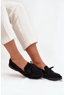 Półbuty Mokasyny Damskie Płaskie Z Wiązaniem Czarne Zalina