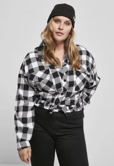 Ladies Short Oversized Check Shirt black/white