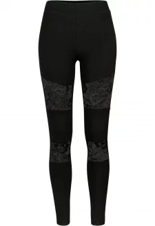 Ladies Laces Inset Leggings black