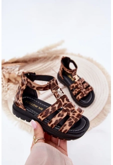 Dziewczęce Sandałki Gladiatorki Ze Złotym Detalem Panterka Vesira