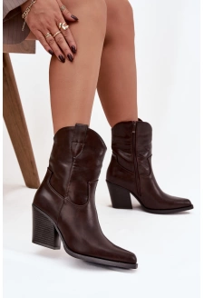Botki Kowbojki Damskie Eko Skórzane Na Słupku Czekoladowe Morelia