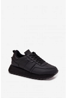 Skórzane Sneakersy Damskie Na Platformie  Big Star OO274573 Hi-Poly System Czarne