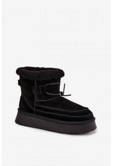 Zamszowe Śniegowce Damskie Z Ozdobnymi Przeszyciami  Big Star SS274372 Czarne