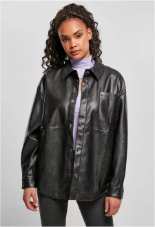 Ladies Faux Leather Overshirt black