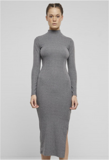 Ladies Rib Longlseeve Mockneck Dress darkgreymelange