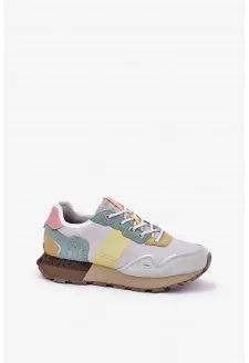 Zamszowe Sneakersy Damskie Big Star RR274244 HI-POLY SYSTEM Szaro-Żółte