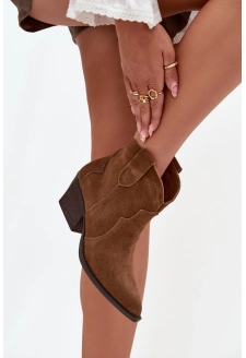 Wsuwane Botki Kowbojki Damskie Z Naturalnego Zamszu Camel Beretta