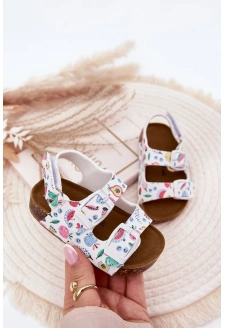 Dziecięce Sandałki Na Korkowej Podeszwie Z Klamrami Owoce Białe Thessa