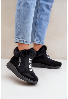 Sneakersy Botki Damskie Z Futerkiem Czarne Zeriana