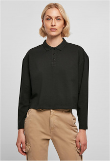 Ladies Short Oversized Polo Longsleeve black