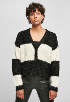 Ladies Short Oversized Feather Cardigan black/whitesand