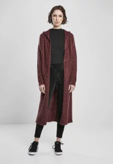 Ladies Hooded Feather Cardigan cherry
