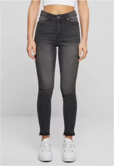 Ladies Skinny High Waist Open Hem Jeans black washed