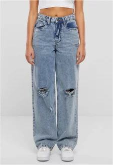 Ladies Distressed 90's Wide Leg Denim Pants vintage lightblue washed