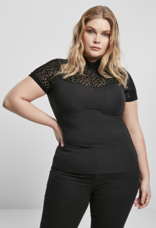 Ladies Flock Lace Turtleneck Tee black