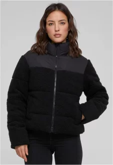 Ladies Short Sherpa Mix Puffer Jacket black/black