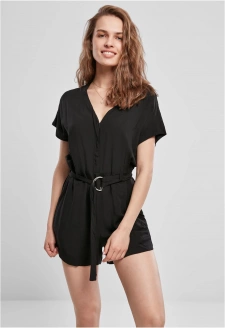 Ladies Short Viscose Belt Jumpsuit black