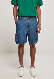 Organic Denim Cargo Shorts mid indigo washed