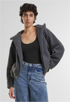 Ladies Short Hooded Sherpa Jacket cloudgrey