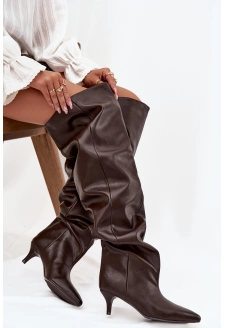 Wsuwane Kozaki Damskie Na Szpilce Czekoladowe Ysolienne