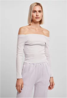 Ladies Off Shoulder Rib Longsleeve softlilac