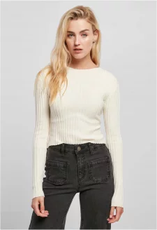 Ladies Short Rib Knit Twisted Back Sweater whitesand