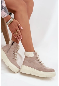 Zamszowe Śniegowce Damskie Z Kożuszkiem Na Platformie Vinceza 95354 Beżowe