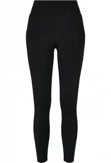 Ladies Highwaist Shiny Stripe Leggings black/black