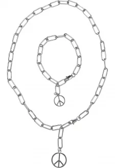 Y Chain Peace Pendant Necklace And Bracelet silver
