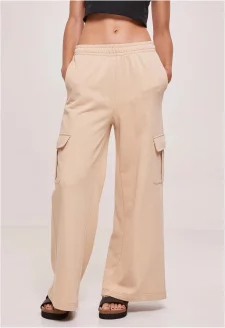 Ladies Highwaist Wide Leg Cargo Terry Pants unionbeige