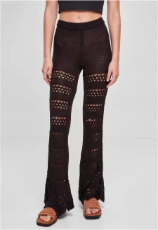 Ladies Flared Crochet Knit Leggings black