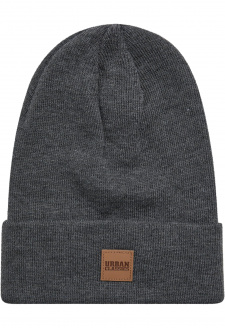 Synthetic Leatherpatch Long Beanie charcoal