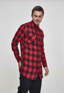 Side-Zip Long Checked Flanell Shirt blk/red