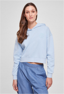 Ladies Short Flower Embroidery Terry Hoody balticblue
